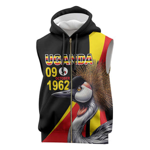 Uganda Independence Day with Crowned Cranes Sleeveless Zip Hoodie - African Pride
