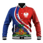 Personalized Haiti and Poland Cultural Fusion Baseball Jacket White Eagle and Haitian Independence Symbols