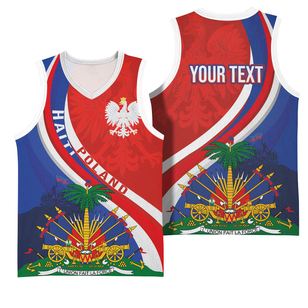 Personalized Haiti and Poland Cultural Fusion Basketball Jersey White Eagle and Haitian Independence Symbols
