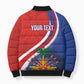 Personalized Haiti and Poland Cultural Fusion Bomber Puffer Jacket White Eagle and Haitian Independence Symbols