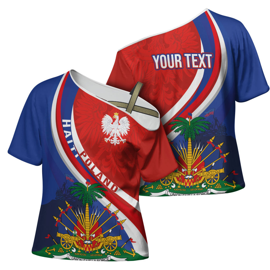 Personalized Haiti and Poland Cultural Fusion Cross Shoulder Shirt White Eagle and Haitian Independence Symbols