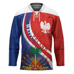 Personalized Haiti and Poland Cultural Fusion Hockey Jersey White Eagle and Haitian Independence Symbols