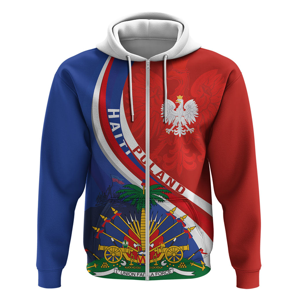 Personalized Haiti and Poland Cultural Fusion Hoodie White Eagle and Haitian Independence Symbols