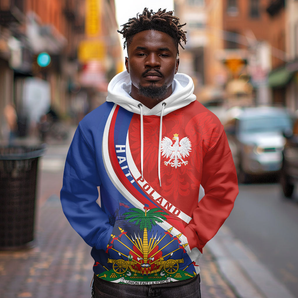 Personalized Haiti and Poland Cultural Fusion Hoodie White Eagle and Haitian Independence Symbols