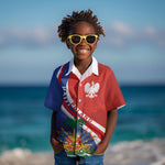 Personalized Haiti and Poland Cultural Fusion Kid Hawaiian Shirt White Eagle and Haitian Independence Symbols