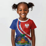 Personalized Haiti and Poland Cultural Fusion Kid T shirt White Eagle and Haitian Independence Symbols