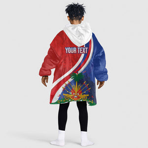 Personalized Haiti and Poland Cultural Fusion Kid Wearable Blanket Hoodie White Eagle and Haitian Independence Symbols