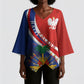Personalized Haiti and Poland Cultural Fusion Kimono Sleeve Blouse White Eagle and Haitian Independence Symbols