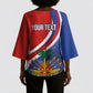 Personalized Haiti and Poland Cultural Fusion Kimono Sleeve Blouse White Eagle and Haitian Independence Symbols