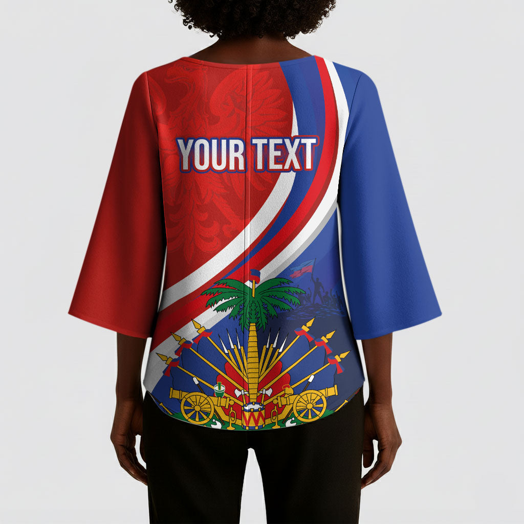 Personalized Haiti and Poland Cultural Fusion Kimono Sleeve Blouse White Eagle and Haitian Independence Symbols