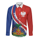 Personalized Haiti and Poland Cultural Fusion Long Sleeve Button Shirt White Eagle and Haitian Independence Symbols