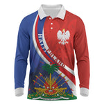 Personalized Haiti and Poland Cultural Fusion Long Sleeve Polo Shirt White Eagle and Haitian Independence Symbols