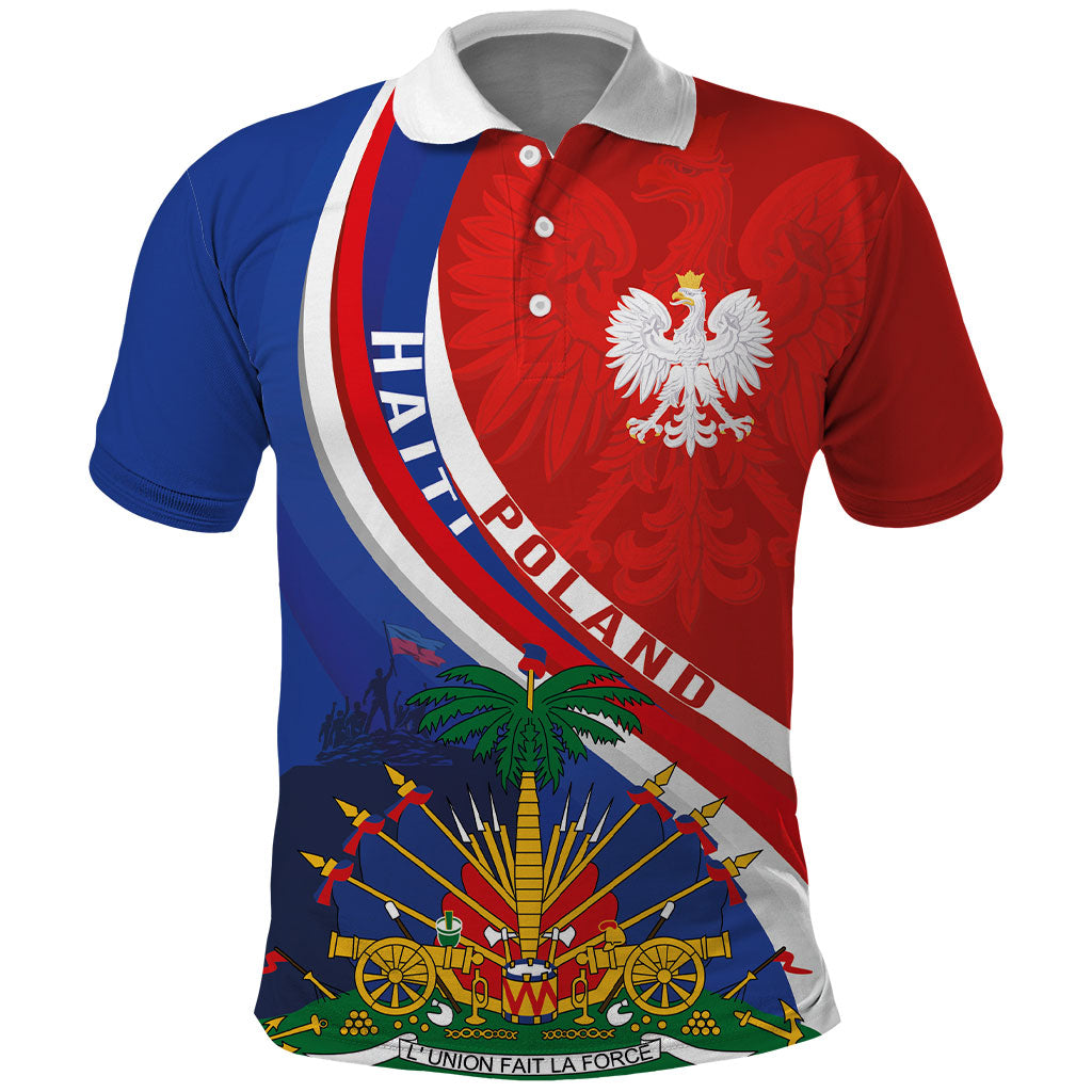 Personalized Haiti and Poland Cultural Fusion Polo Shirt White Eagle and Haitian Independence Symbols