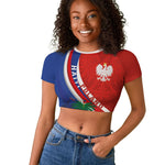 Personalized Haiti and Poland Cultural Fusion Raglan Cropped T shirt White Eagle and Haitian Independence Symbols