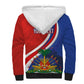 Personalized Haiti and Poland Cultural Fusion Sherpa Hoodie White Eagle and Haitian Independence Symbols