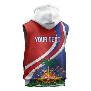 Personalized Haiti and Poland Cultural Fusion Sleeveless Hoodie White Eagle and Haitian Independence Symbols