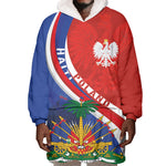 Personalized Haiti and Poland Cultural Fusion Wearable Blanket Hoodie White Eagle and Haitian Independence Symbols