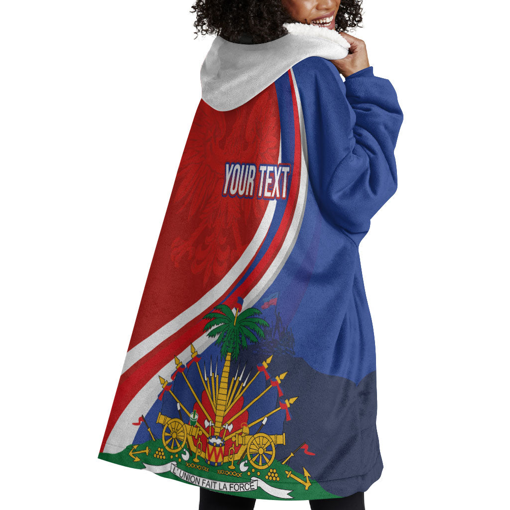 Personalized Haiti and Poland Cultural Fusion Wearable Blanket Hoodie White Eagle and Haitian Independence Symbols