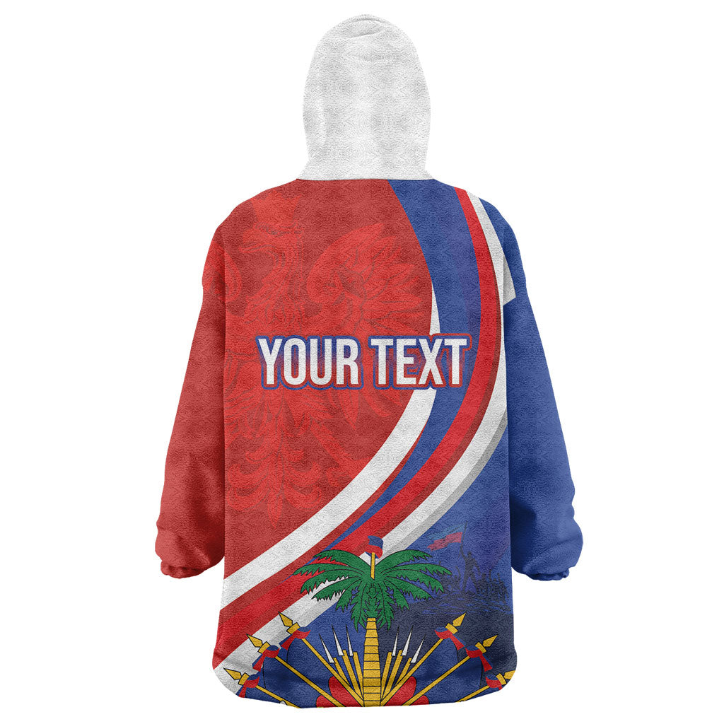 Personalized Haiti and Poland Cultural Fusion Wearable Blanket Hoodie White Eagle and Haitian Independence Symbols