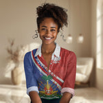 Personalized Haiti and Poland Cultural Fusion Women Casual Shirt White Eagle and Haitian Independence Symbols