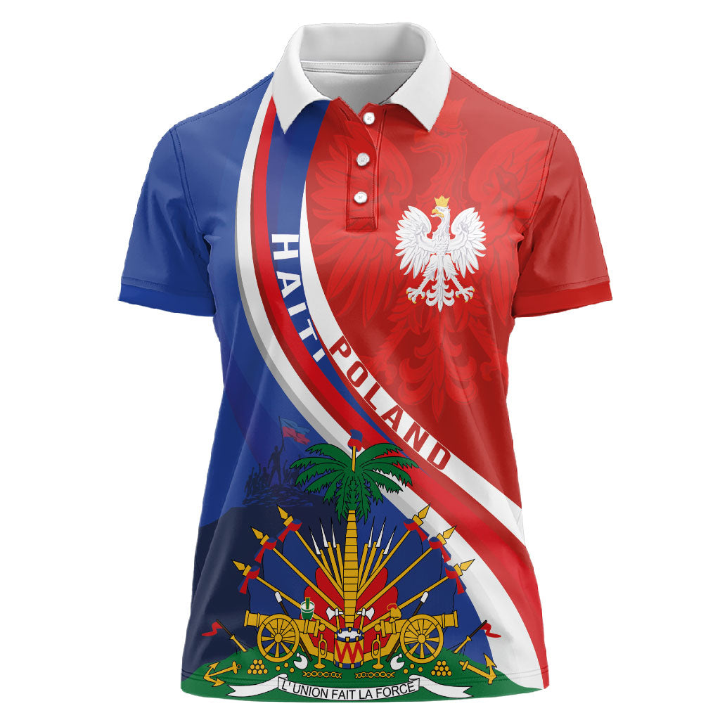 Personalized Haiti and Poland Cultural Fusion Women Polo Shirt White Eagle and Haitian Independence Symbols
