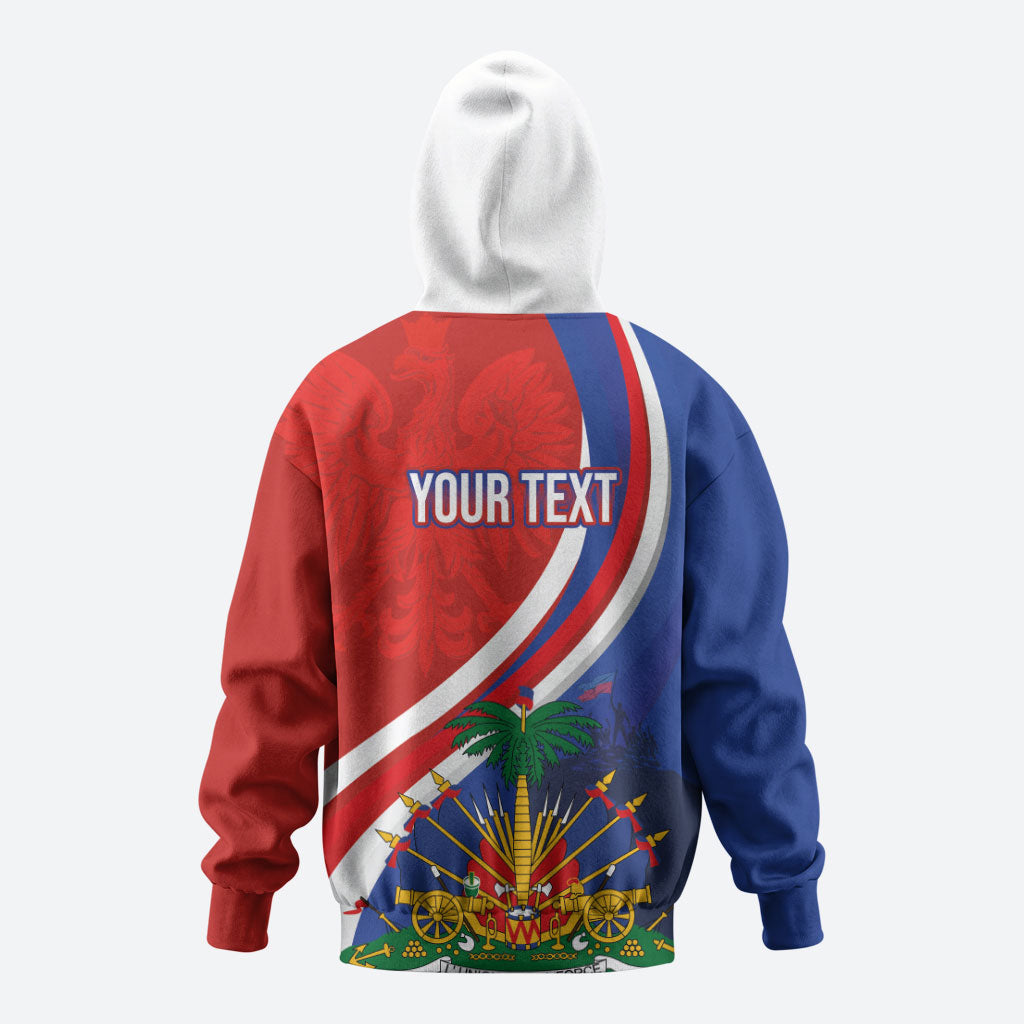 Personalized Haiti and Poland Cultural Fusion Zip Hoodie White Eagle and Haitian Independence Symbols