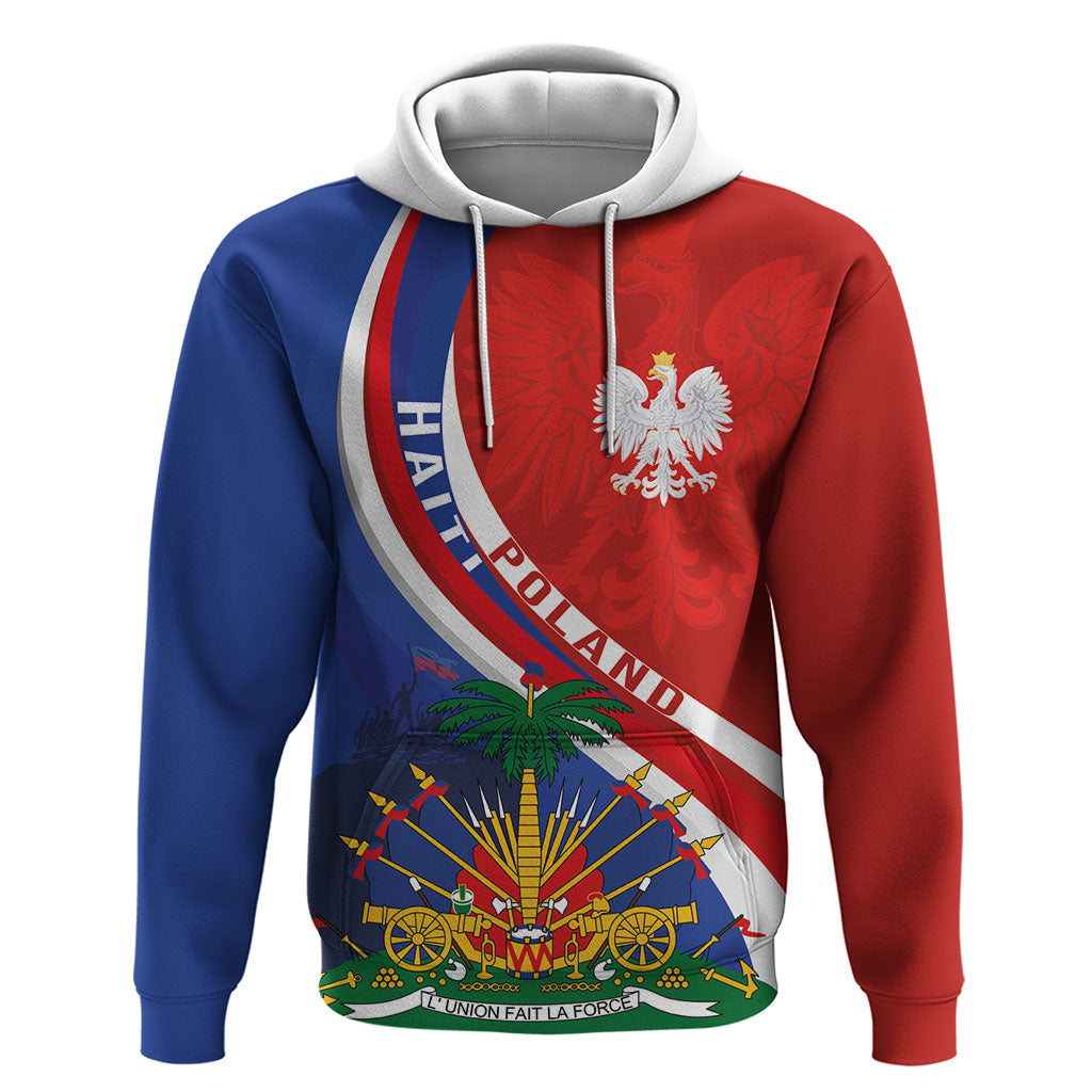 Personalized Haiti and Poland Cultural Fusion Zip Hoodie White Eagle and Haitian Independence Symbols