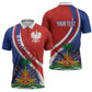 Personalized Haiti and Poland Cultural Fusion Zipper Polo Shirt White Eagle and Haitian Independence Symbols