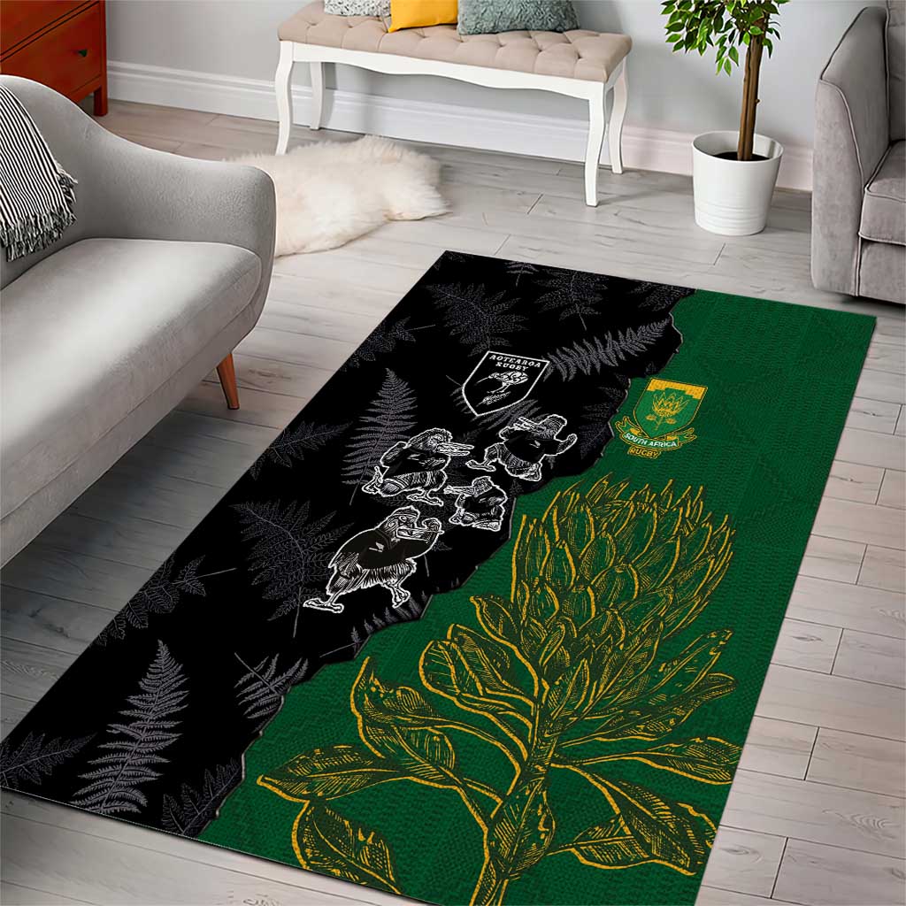 Aotearoa South Africa Rugby Freedom Cup Area Rug Kiwi Warriors Haka with King Protea Symbol - African Pride