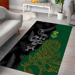 Aotearoa South Africa Rugby Freedom Cup Area Rug Kiwi Warriors Haka with King Protea Symbol - African Pride