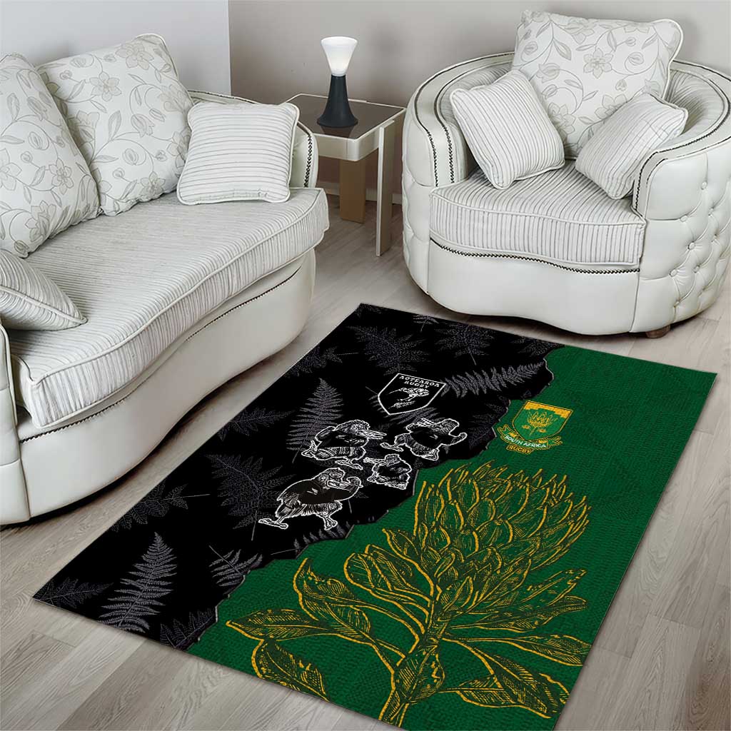 Aotearoa South Africa Rugby Freedom Cup Area Rug Kiwi Warriors Haka with King Protea Symbol - African Pride