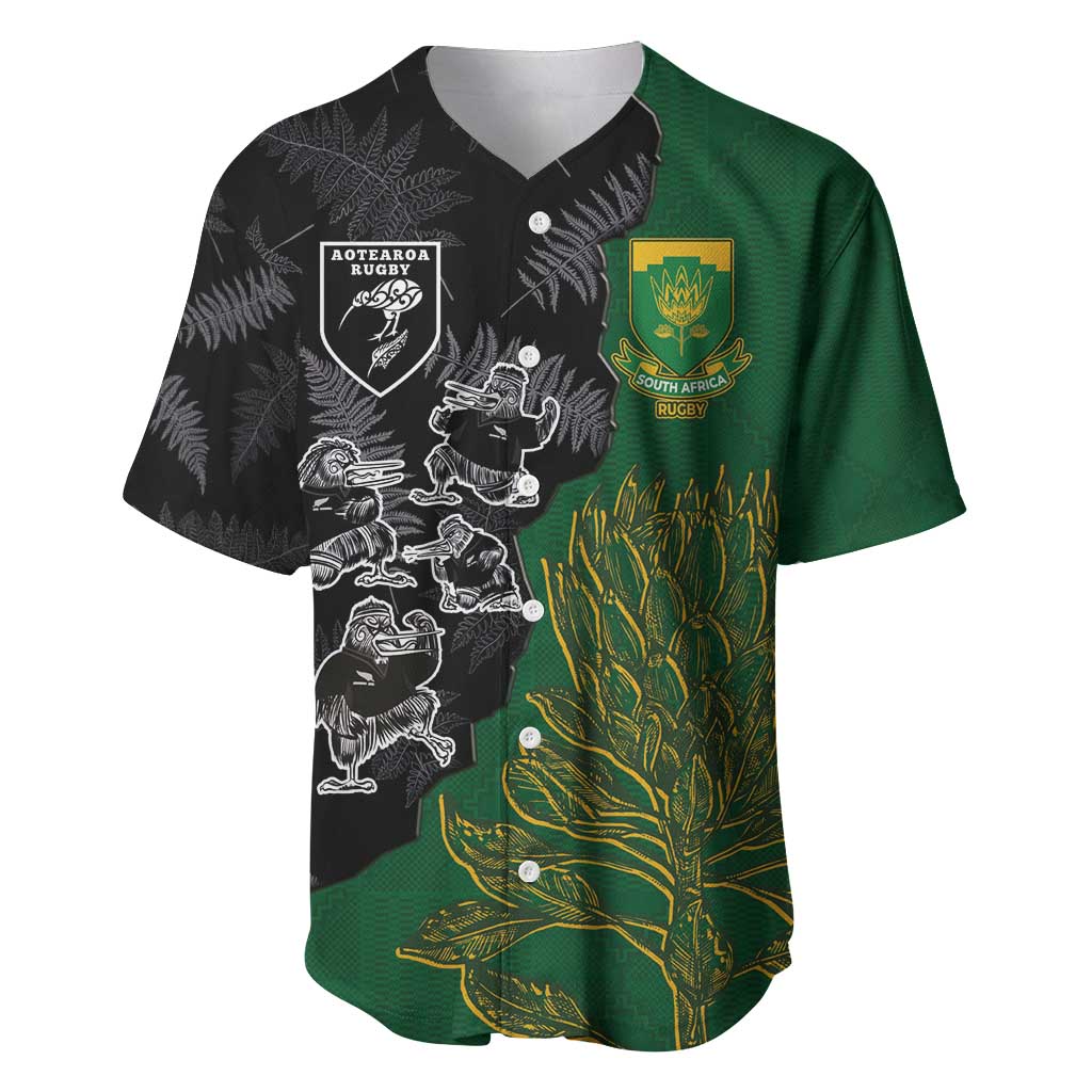 Custom Aotearoa South Africa Rugby Freedom Cup Baseball Jersey Kiwi Warriors Haka with King Protea Symbol - African Pride