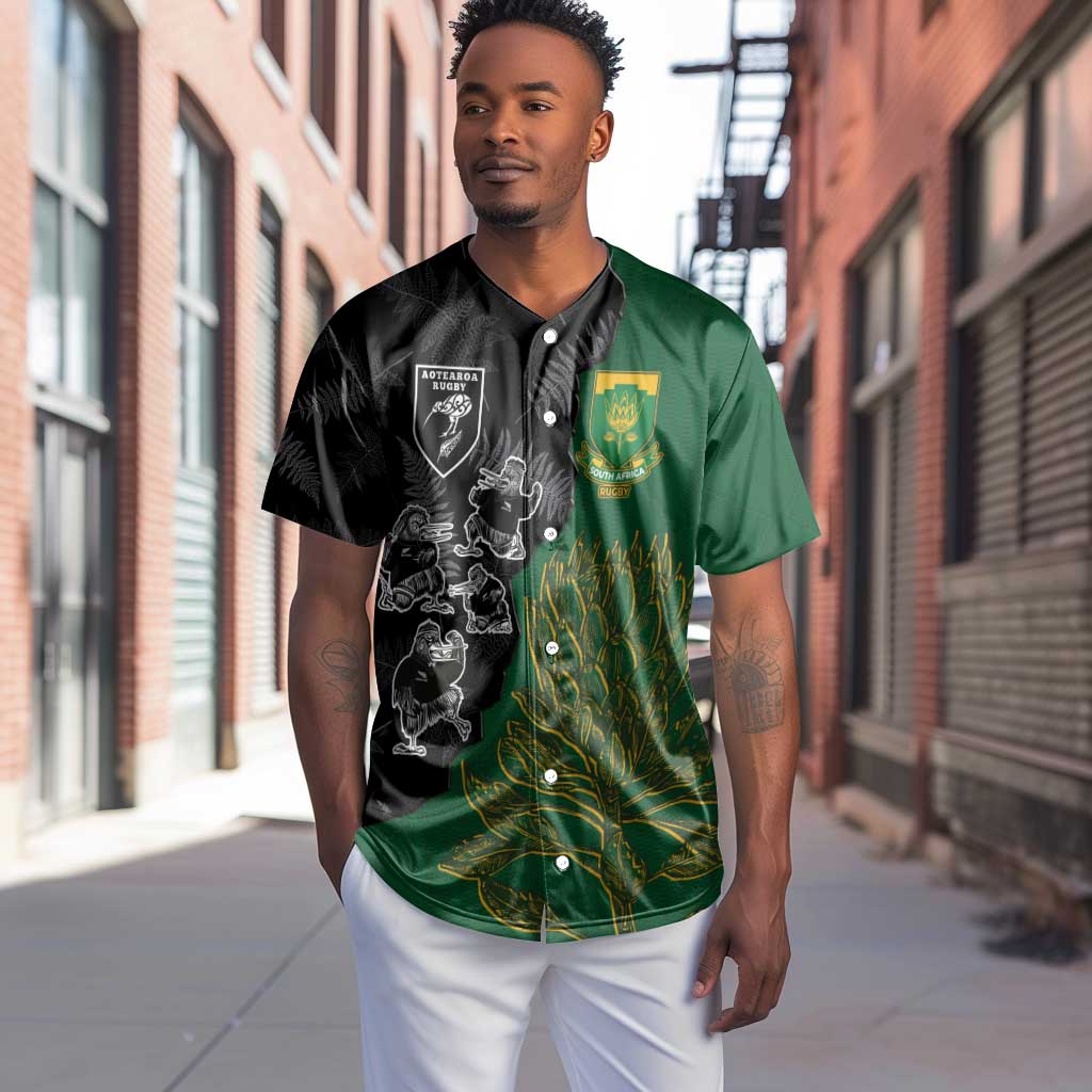 Custom Aotearoa South Africa Rugby Freedom Cup Baseball Jersey Kiwi Warriors Haka with King Protea Symbol - African Pride