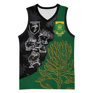 Custom Aotearoa South Africa Rugby Freedom Cup Basketball Jersey Kiwi Warriors Haka with King Protea Symbol - African Pride