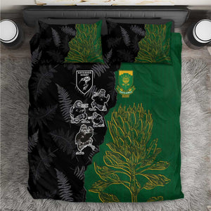 Aotearoa South Africa Rugby Freedom Cup Bedding Set Kiwi Warriors Haka with King Protea Symbol - African Pride