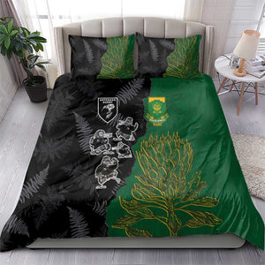Aotearoa South Africa Rugby Freedom Cup Bedding Set Kiwi Warriors Haka with King Protea Symbol - African Pride