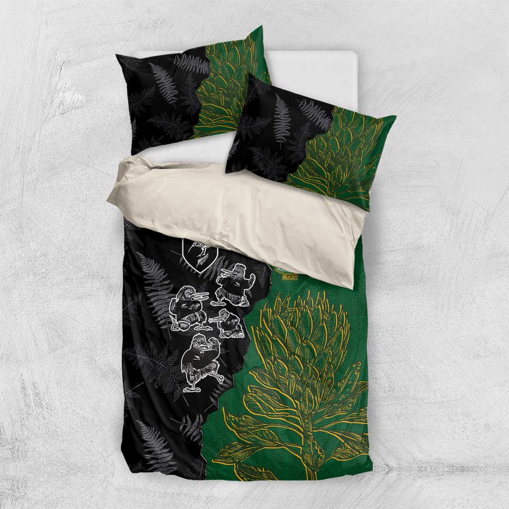 Aotearoa South Africa Rugby Freedom Cup Bedding Set Kiwi Warriors Haka with King Protea Symbol - African Pride