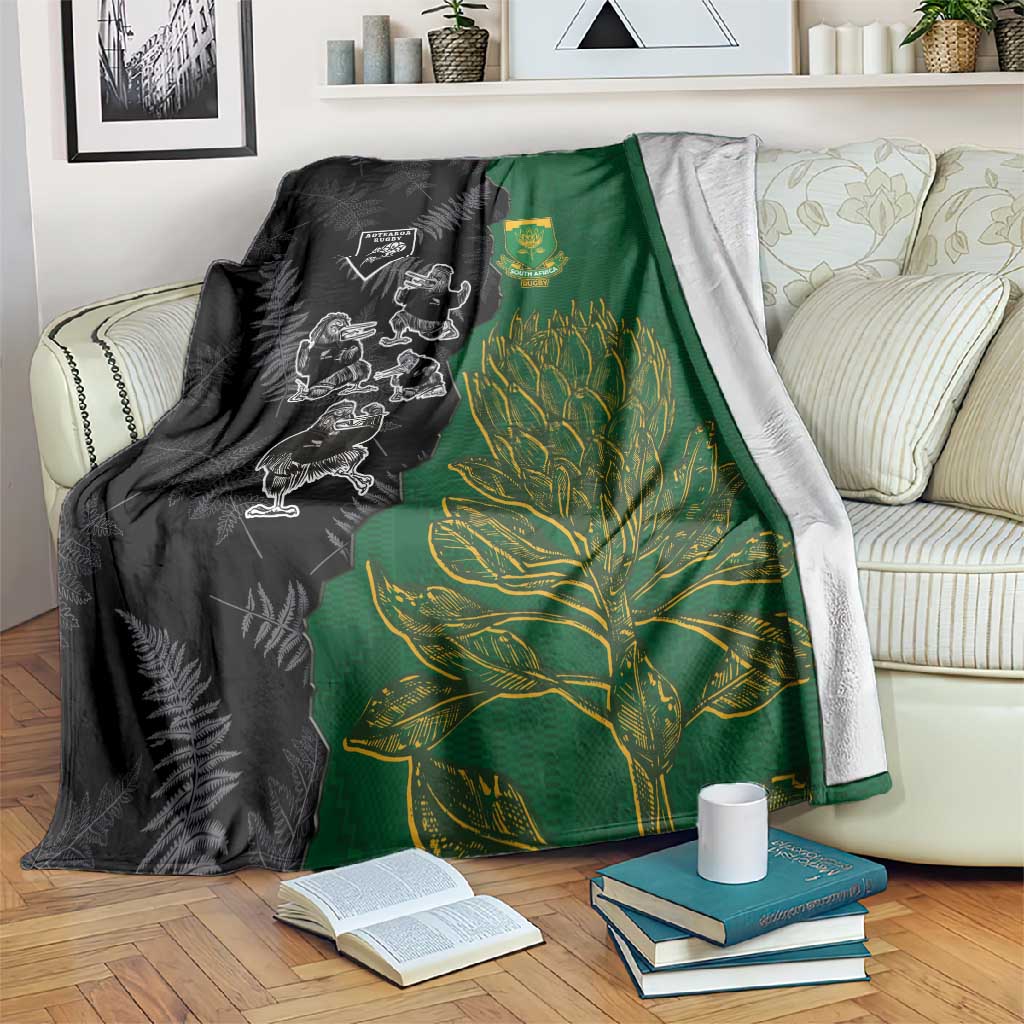 Aotearoa South Africa Rugby Freedom Cup Blanket Kiwi Warriors Haka with King Protea Symbol - African Pride