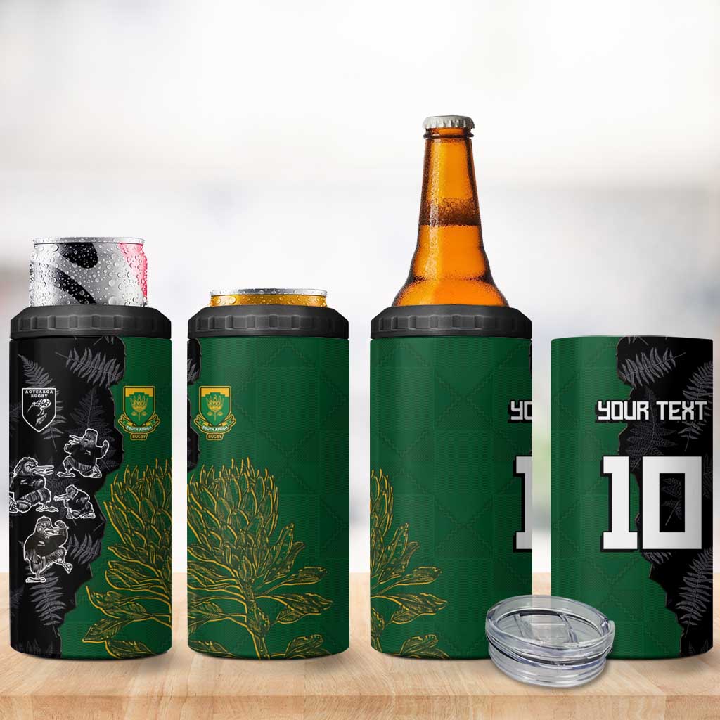 Custom Aotearoa South Africa Rugby Freedom Cup 4 in 1 Can Cooler Tumbler Kiwi Warriors Haka with King Protea Symbol - African Pride