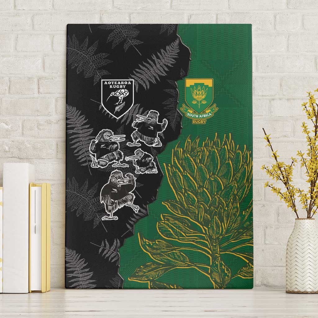 Aotearoa South Africa Rugby Freedom Cup Canvas Wall Art Kiwi Warriors Haka with King Protea Symbol - African Pride