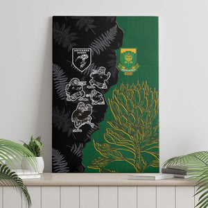 Aotearoa South Africa Rugby Freedom Cup Canvas Wall Art Kiwi Warriors Haka with King Protea Symbol - African Pride