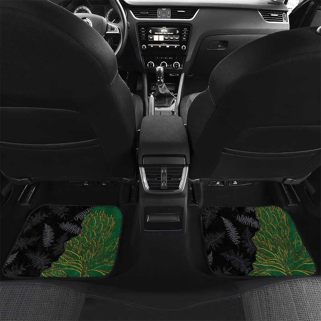 Aotearoa South Africa Rugby Freedom Cup Car Mats Kiwi Warriors Haka with King Protea Symbol - African Pride