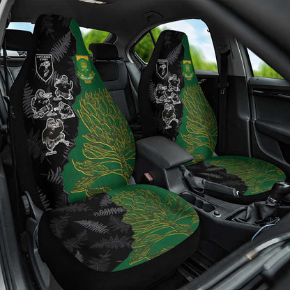 Aotearoa South Africa Rugby Freedom Cup Car Seat Cover Kiwi Warriors Haka with King Protea Symbol - African Pride