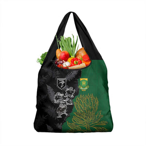 Aotearoa South Africa Rugby Freedom Cup Grocery Bag Kiwi Warriors Haka with King Protea Symbol - African Pride
