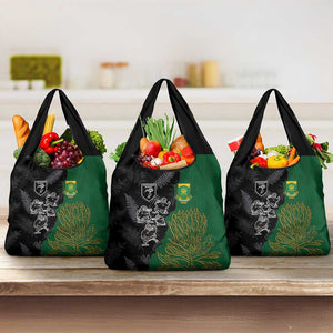 Aotearoa South Africa Rugby Freedom Cup Grocery Bag Kiwi Warriors Haka with King Protea Symbol - African Pride