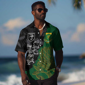 Custom Aotearoa South Africa Rugby Freedom Cup Hawaiian Shirt Kiwi Warriors Haka with King Protea Symbol - African Pride