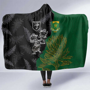 Aotearoa South Africa Rugby Freedom Cup Hooded Blanket Kiwi Warriors Haka with King Protea Symbol - African Pride