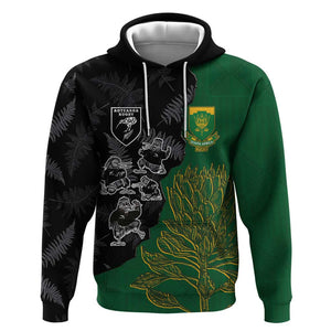 Custom Aotearoa South Africa Rugby Freedom Cup Hoodie Kiwi Warriors Haka with King Protea Symbol - African Pride