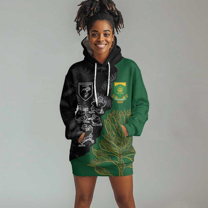 Custom Aotearoa South Africa Rugby Freedom Cup Hoodie Dress Kiwi Warriors Haka with King Protea Symbol - African Pride