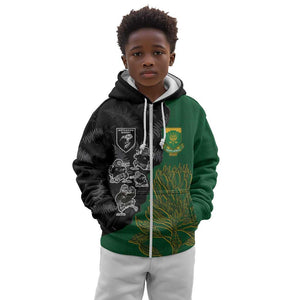 Custom Aotearoa South Africa Rugby Freedom Cup Kid Hoodie Kiwi Warriors Haka with King Protea Symbol - African Pride